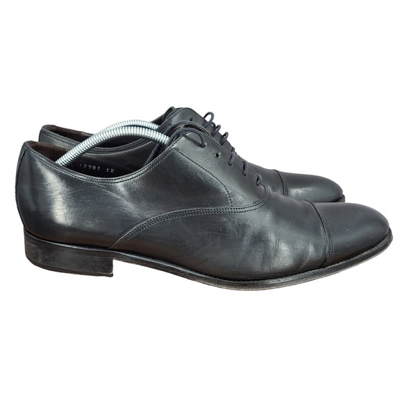 To Boot New York Adam Derrick Oxford Shoes Mens 12  Black Leather Cap Toe Italy - Picture 1 of 14